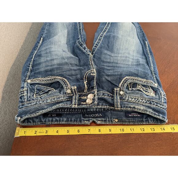 Vigoss Bootcut Jeans 1/2 Blue The New York Slim 29x30 Thick Stitching Bling Dark - Picture 9 of 13